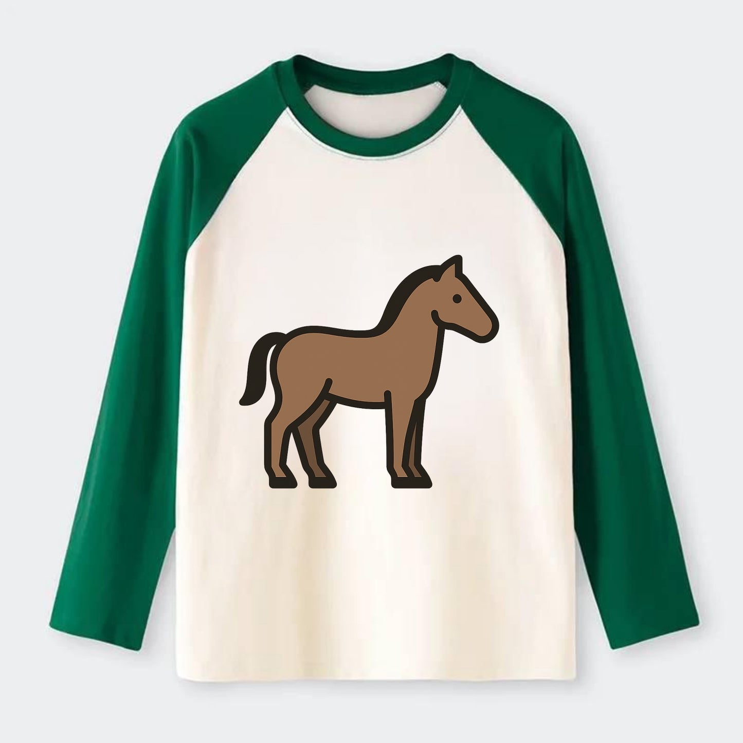 Horse - Brown standing pose flat side profile - Raglan Long Sleeve T-Shirt - Green