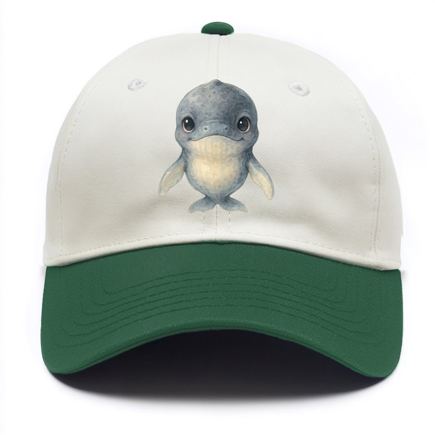 Baby Humpback Whale - dark gray with white flippers, large gentle eyes, - Two Tone Cap - Green