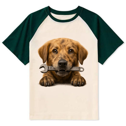 Mechanic Dog  - Contrast Raglan T-shirt - Green