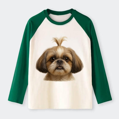 Shih Tzu  - Raglan Long Sleeve T-Shirt - Green
