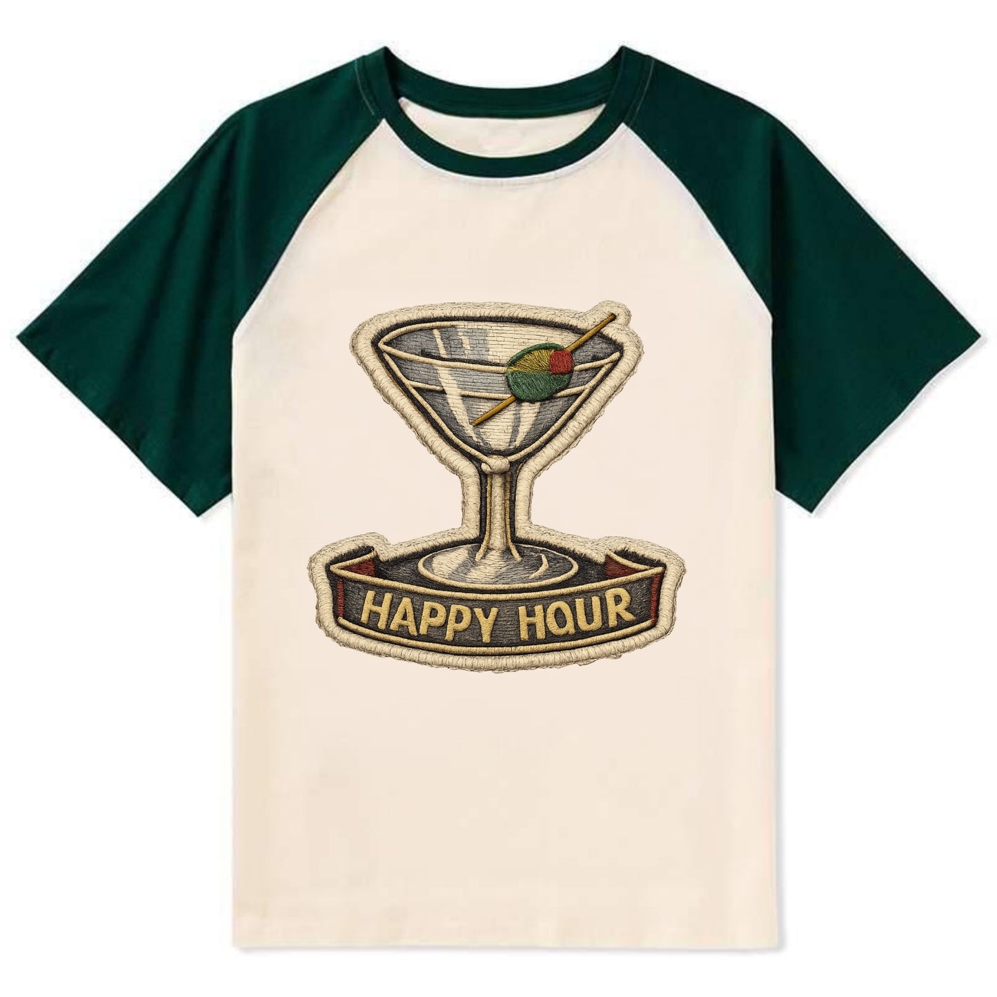 COCKTAIL MARTINI - martini glass with olive in silver and green , happy - Contrast Raglan T-shirt - Green