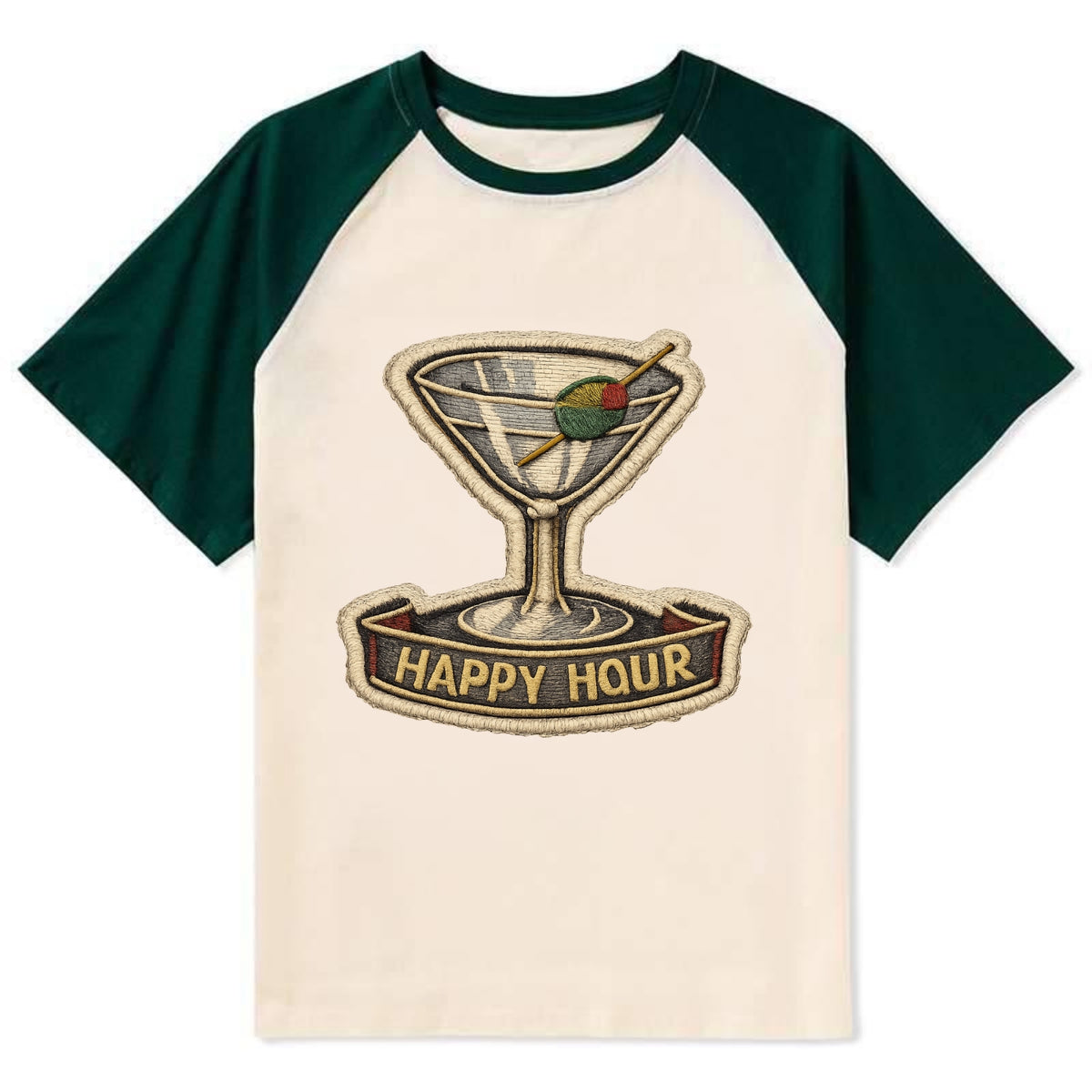 COCKTAIL MARTINI - martini glass with olive in silver and green , happy - Contrast Raglan T-shirt - Green