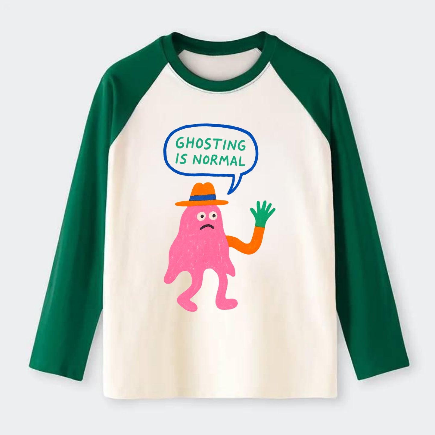 GHOSTING IS NORMAL | Transparent ghost texting - Raglan Long Sleeve T-Shirt - Green