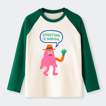 GHOSTING IS NORMAL | Transparent ghost texting - Raglan Long Sleeve T-Shirt - Green
