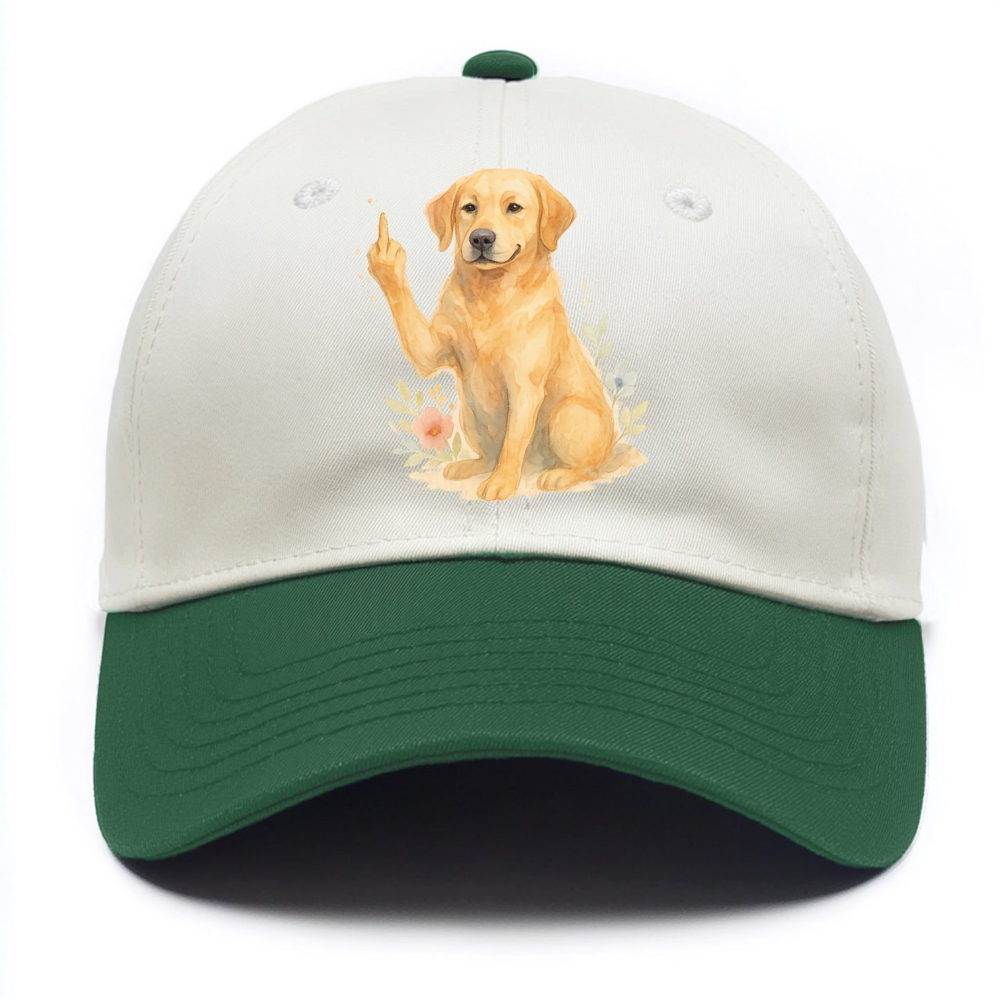 Labrador Retriever yellow sitting pretty, friendly face, strong paw up with sass - Two Tone Cap - Green