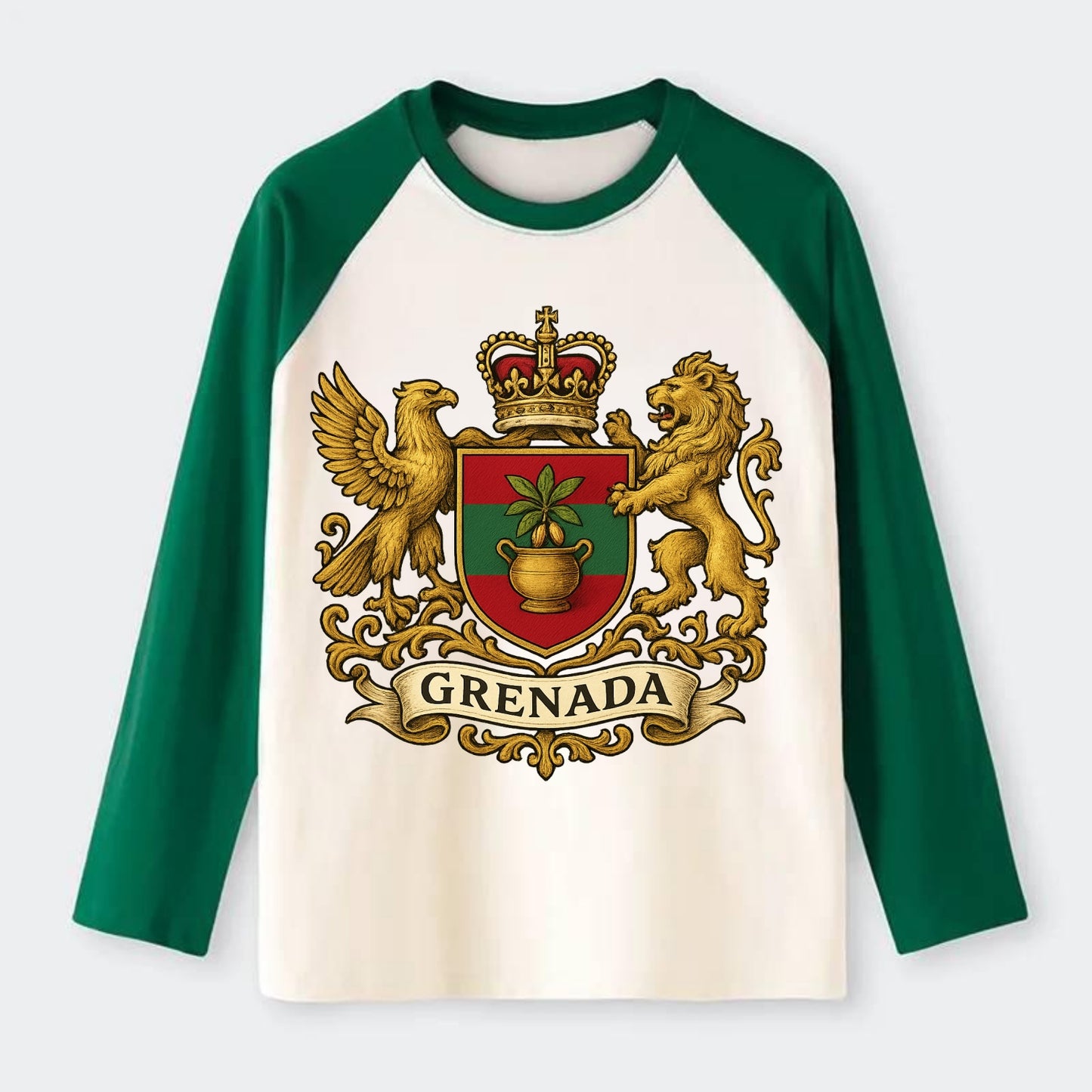 Grenada Heritage Badge  - Raglan Long Sleeve T-Shirt - Green