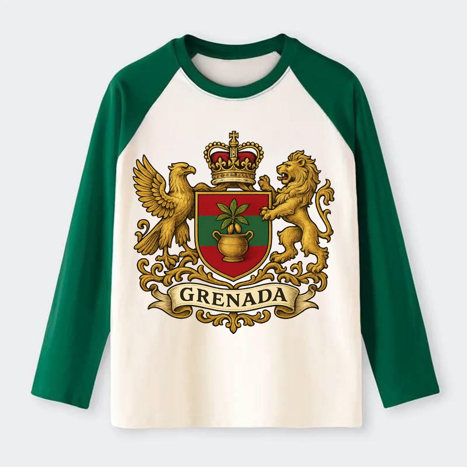 Grenada Heritage Badge  - Raglan Long Sleeve T-Shirt - Green