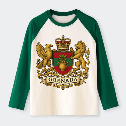 Grenada Heritage Badge  - Raglan Long Sleeve T-Shirt - Green