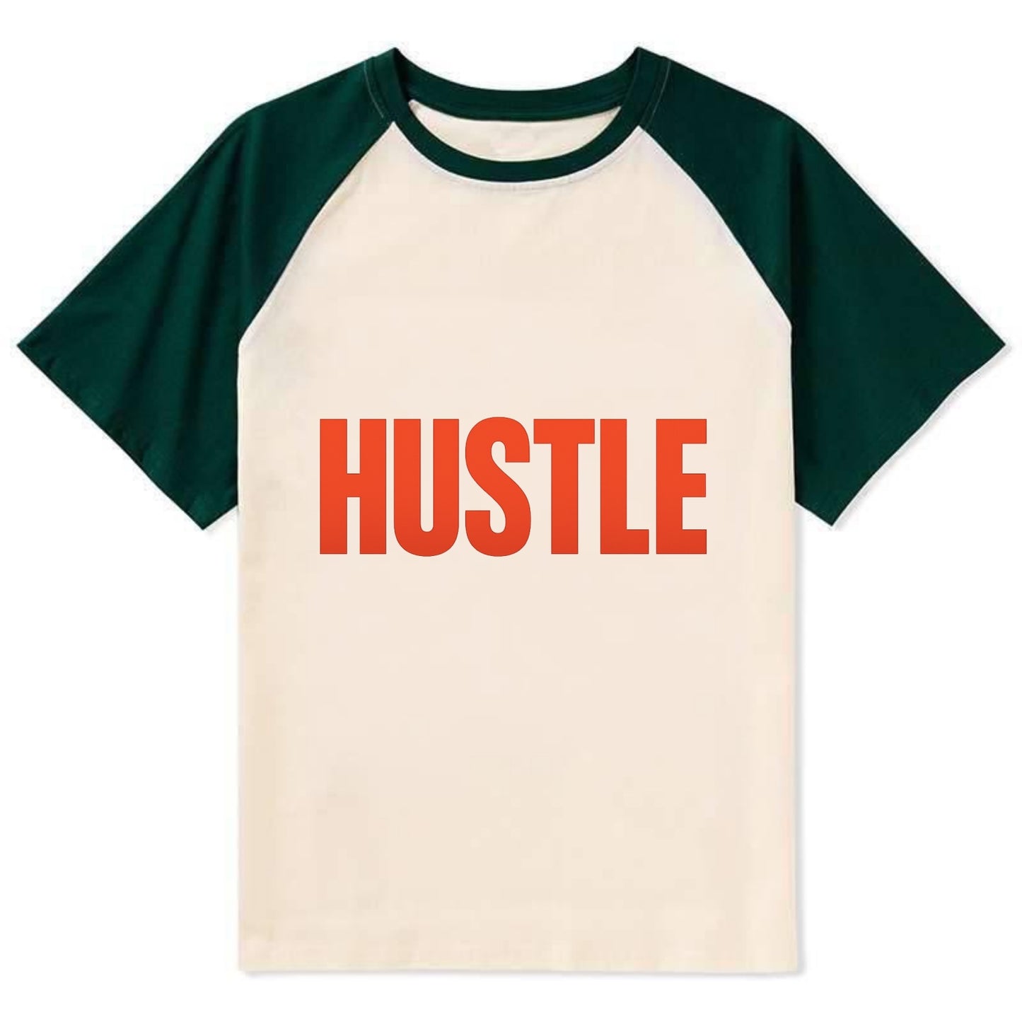 Bold typography design - "HUSTLE" - work hard, grind, chase dreams - Contrast Raglan T-shirt - Green