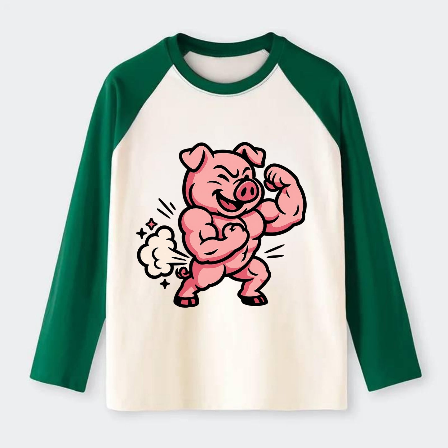 Strong Pig - Raglan Long Sleeve T-Shirt - Green