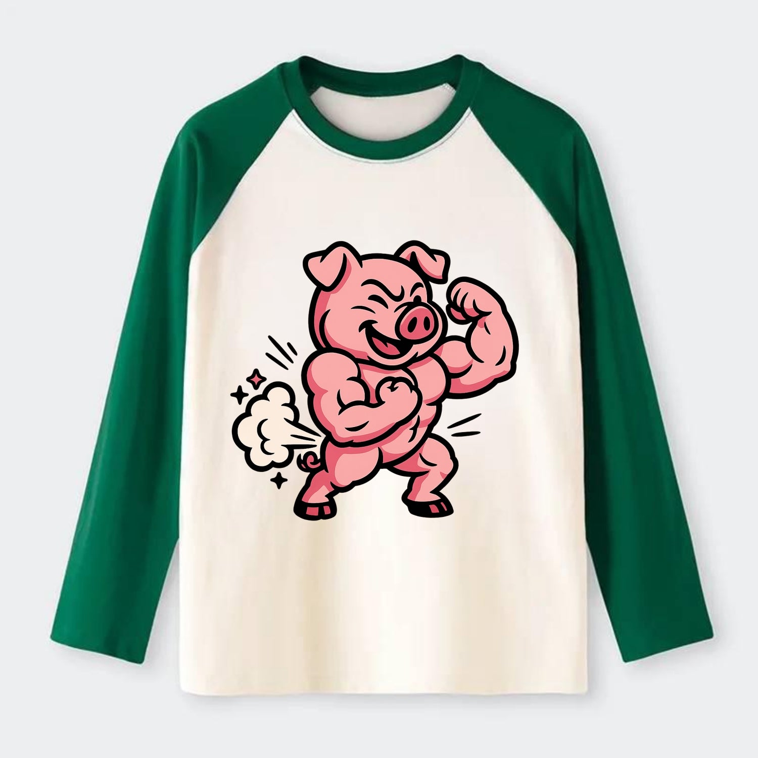 Strong Pig - Raglan Long Sleeve T-Shirt - Green
