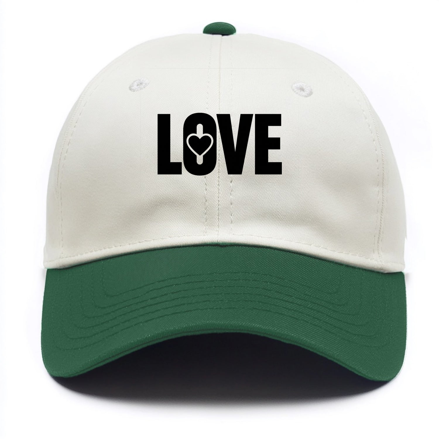 Bold typography design - "LOVE" - universal connection, heart centered - Two Tone Cap - Green