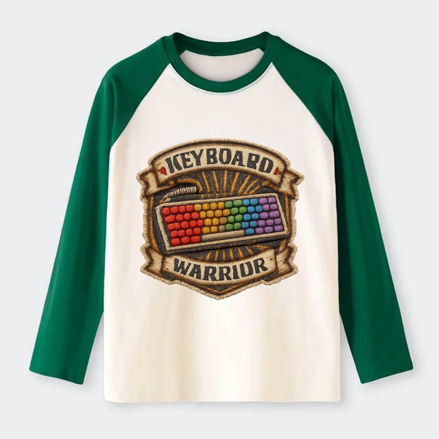 KEYBOARD WARRIOR - mechanical keyboard in RGB rainbow , PC master race - Raglan Long Sleeve T-Shirt - Green