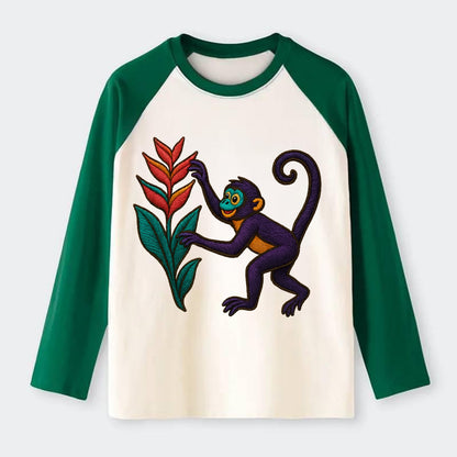 Spider Monkey - Raglan Long Sleeve T-Shirt - Green