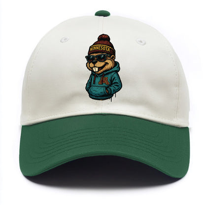 Minneapolis Gopher wearing Minnesota beanie with M patch - Two Tone Cap - Green