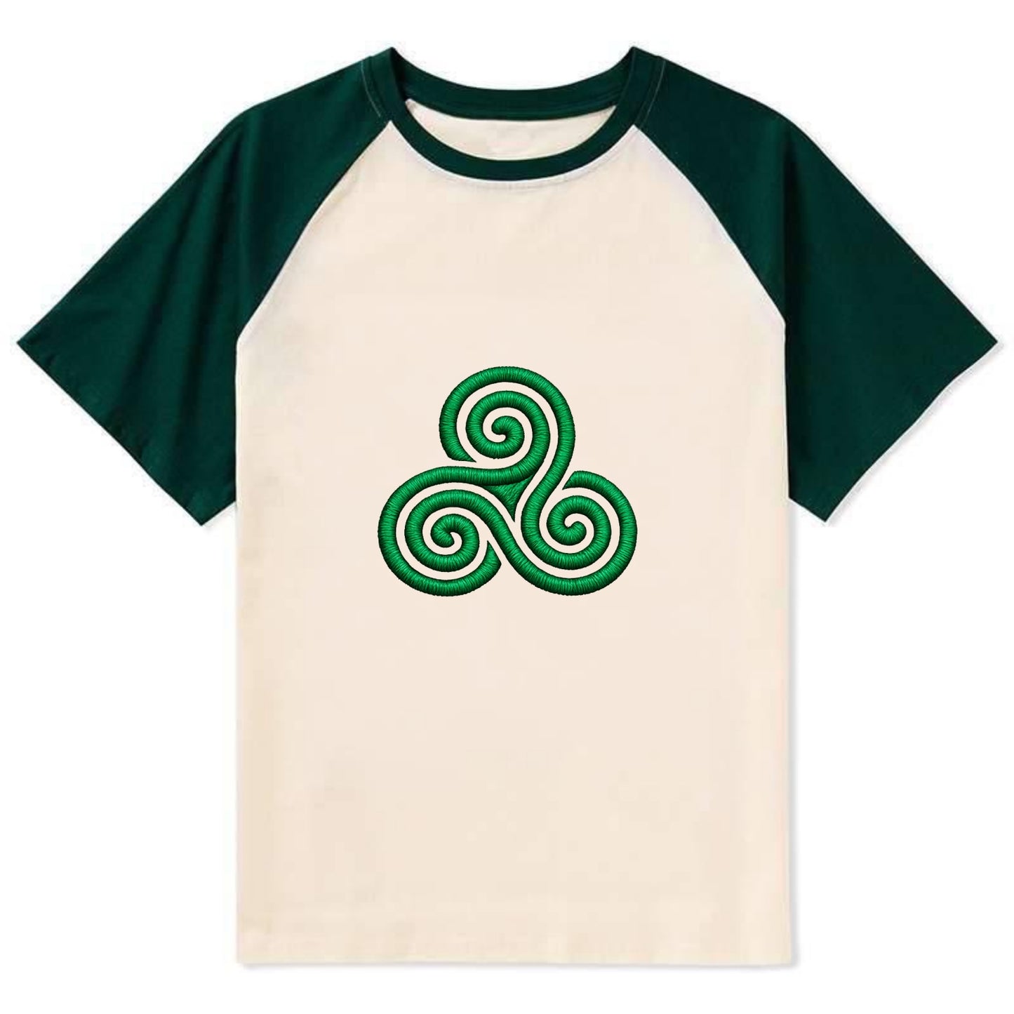 Triple Spiral - Contrast Raglan T-shirt - Green