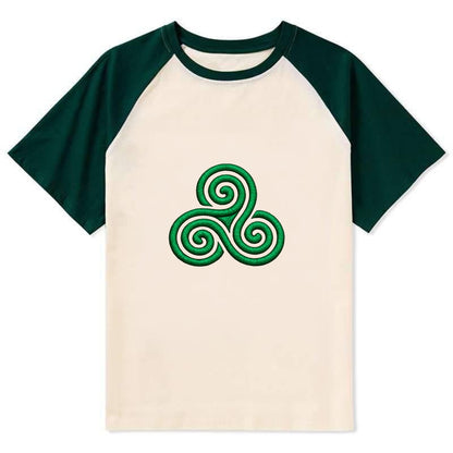 Triple Spiral - Contrast Raglan T-shirt - Green