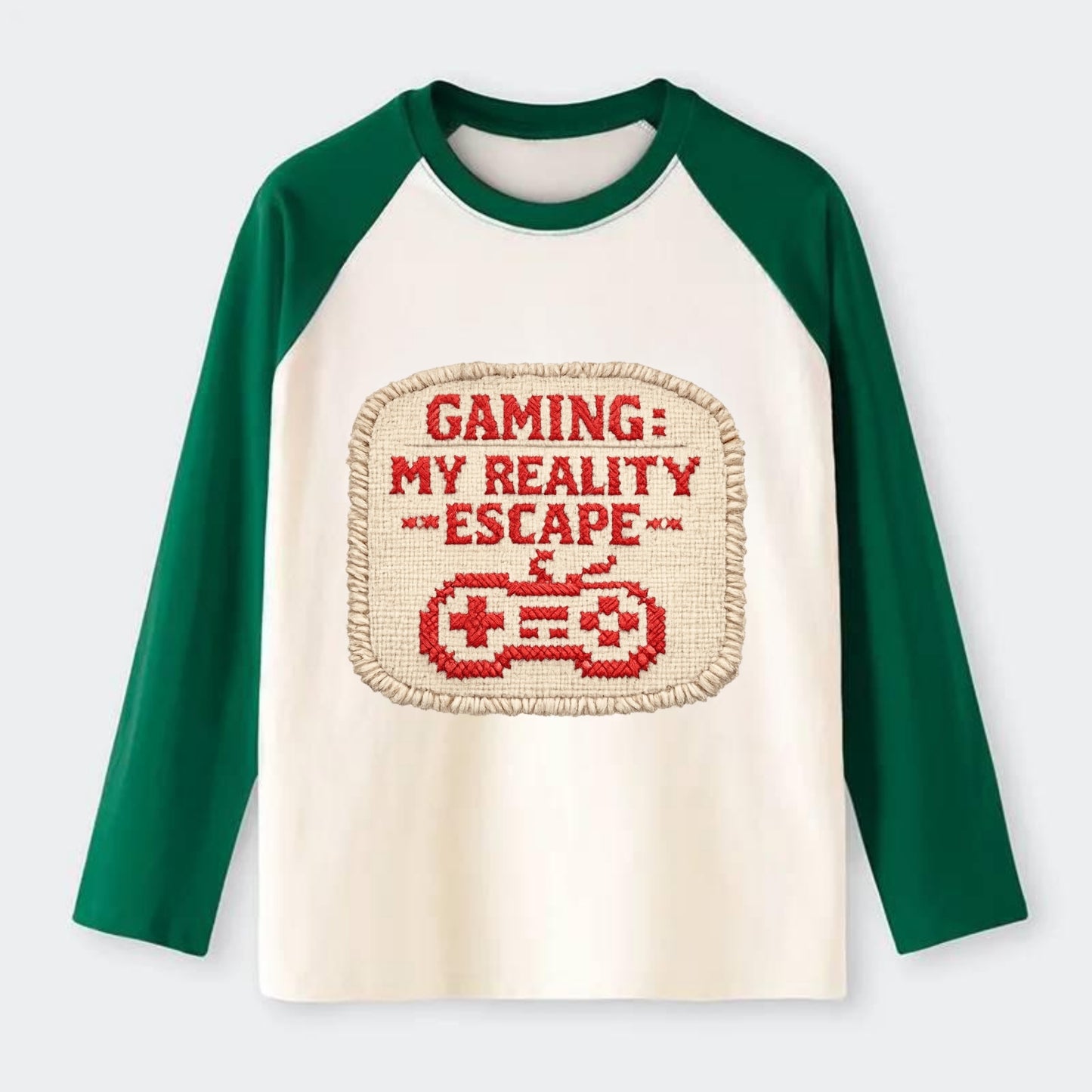 GAMING: MY REALITY ESCAPE - red game escape - red - gaming reality - Raglan Long Sleeve T-Shirt - Green