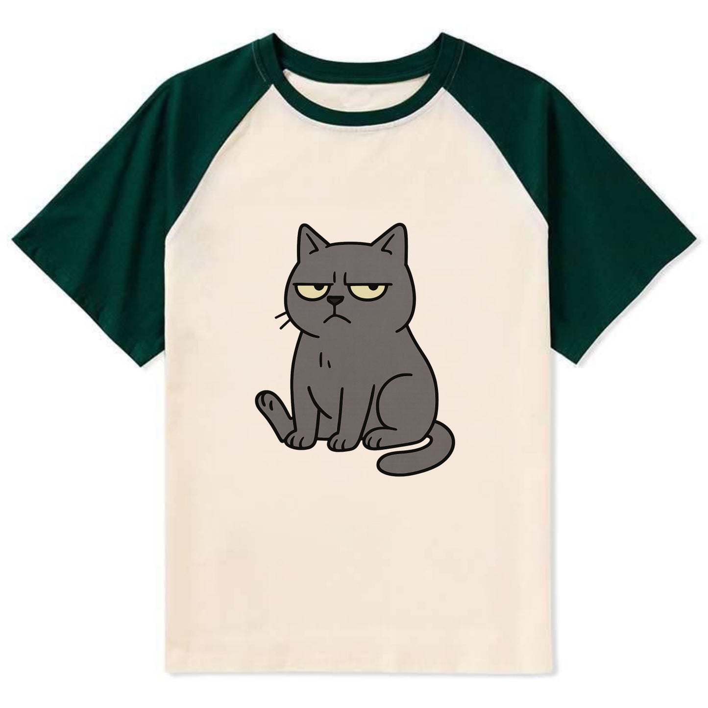 The Cat Judging Silently - Contrast Raglan T-shirt - Green