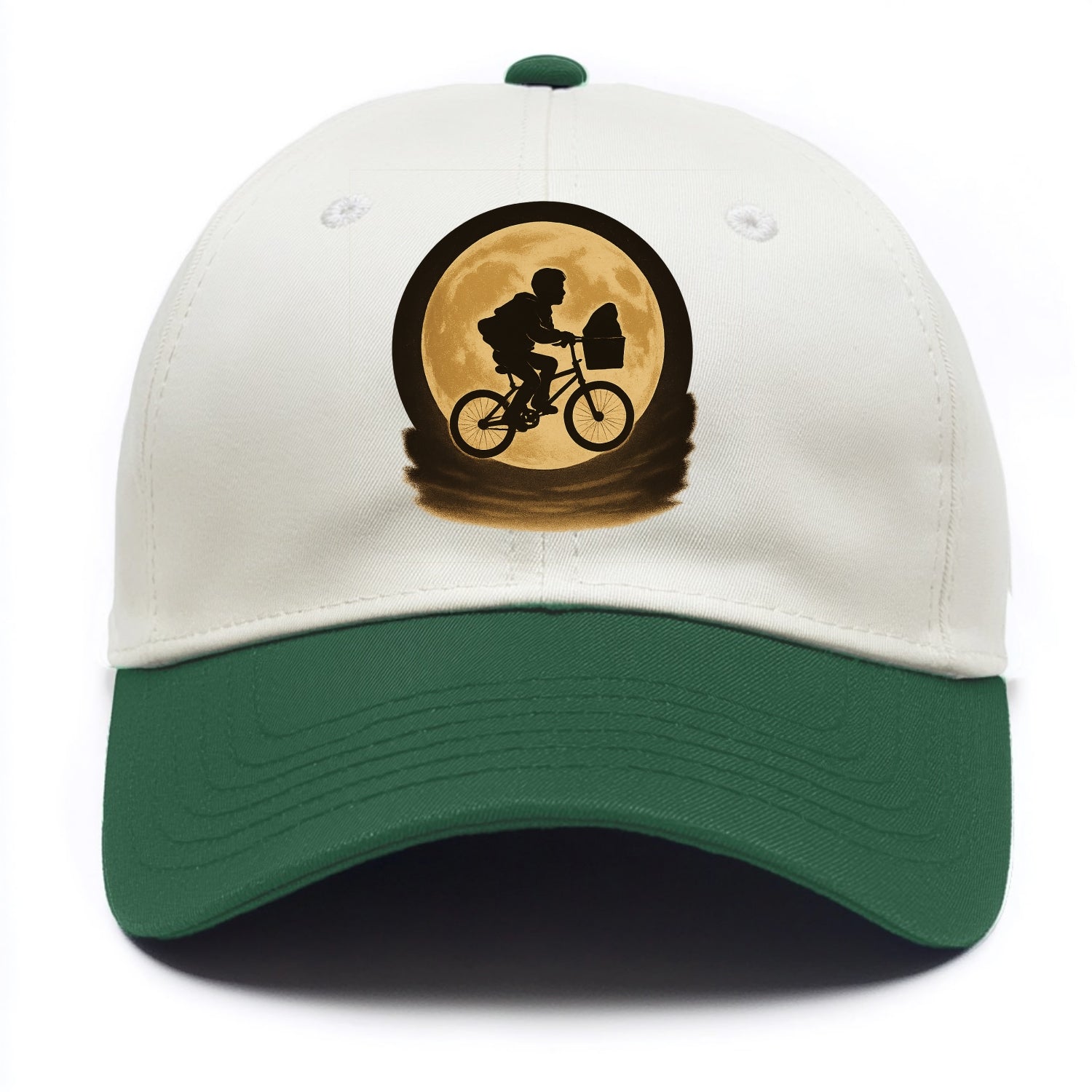 boy with bicycle flying across full moon with silhouette - Two Tone Cap - Green