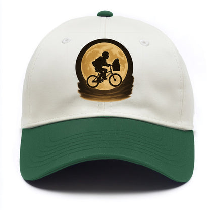 boy with bicycle flying across full moon with silhouette - Two Tone Cap - Green