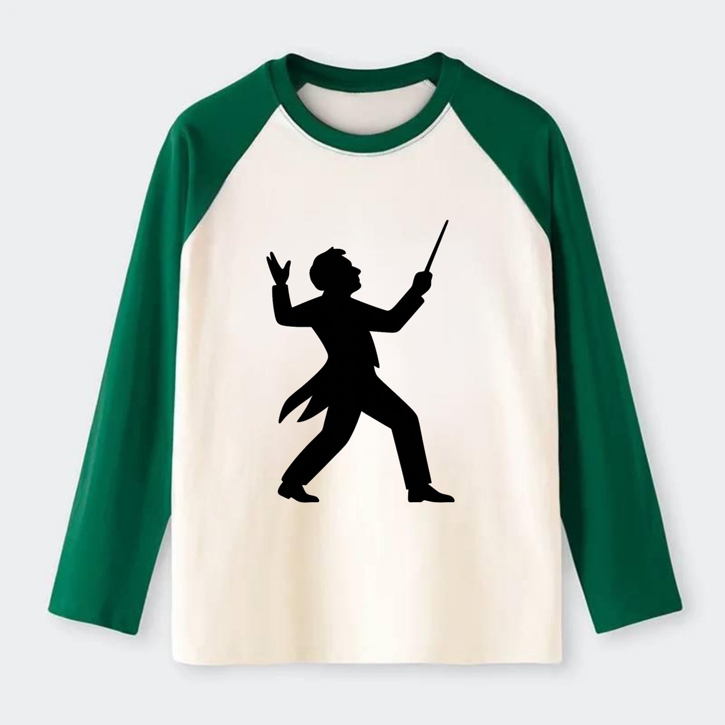 Conductor leading orchestra passionately - Raglan Long Sleeve T-Shirt - Green