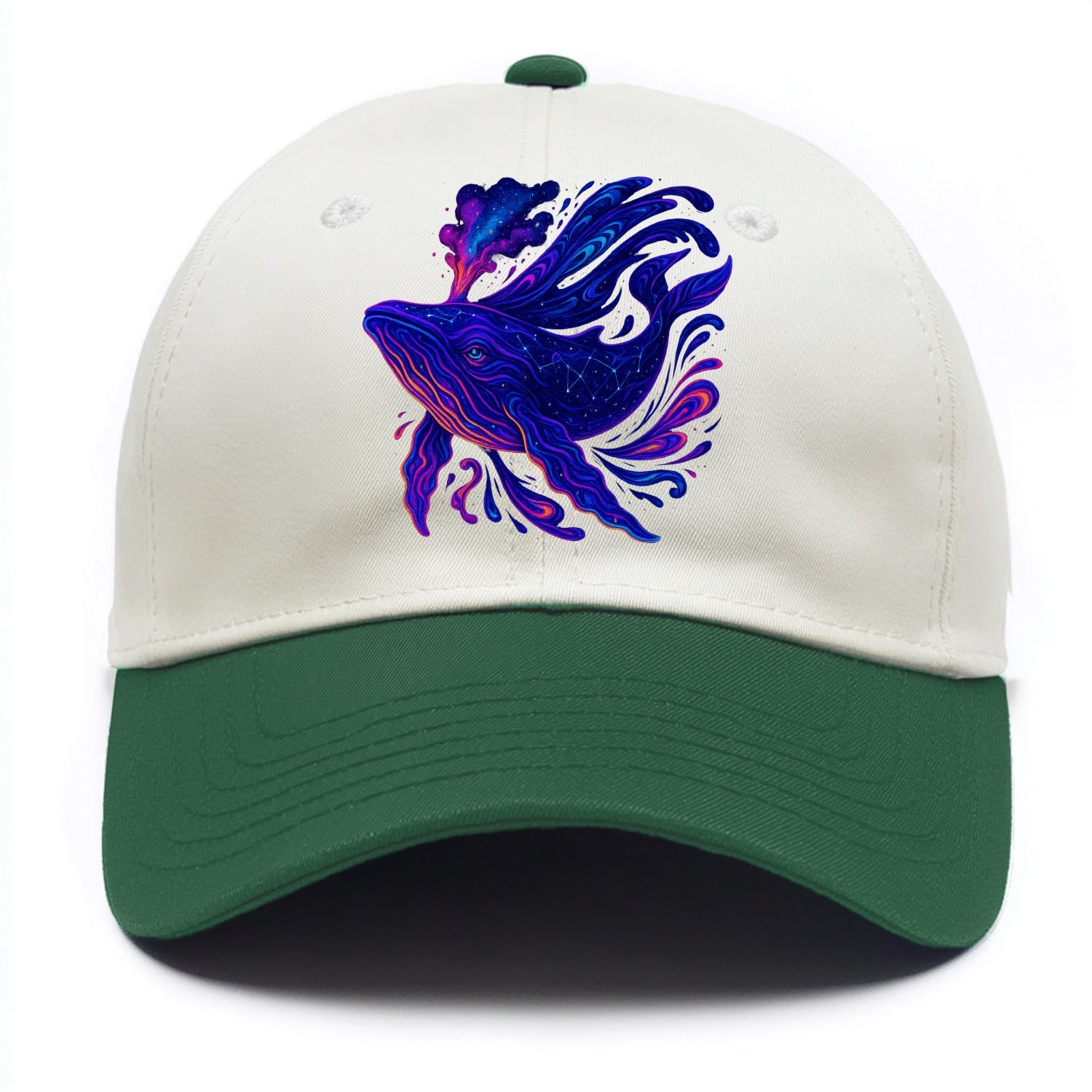 Majestic whale with body composed of galaxy clusters, stellar fins flowing like - Two Tone Cap - Green