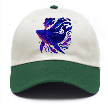 Majestic whale with body composed of galaxy clusters, stellar fins flowing like - Two Tone Cap - Green