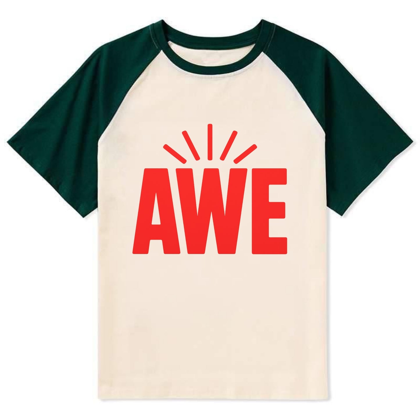 Bold typography design - "AWE" - overwhelming wonder - Contrast Raglan T-shirt - Green