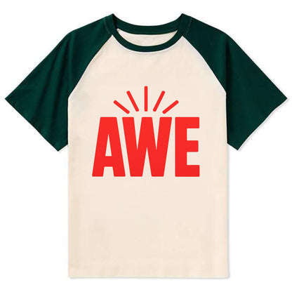 Bold typography design - "AWE" - overwhelming wonder - Contrast Raglan T-shirt - Green
