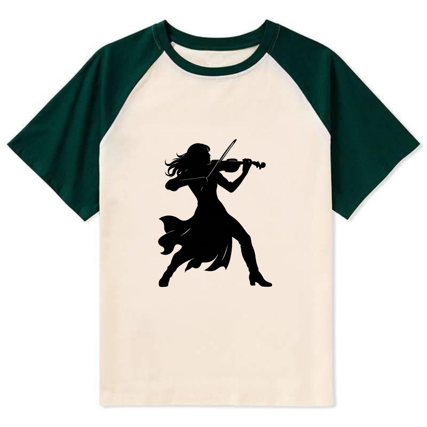 Violinist performing dramatic pose - Contrast Raglan T-shirt - Green