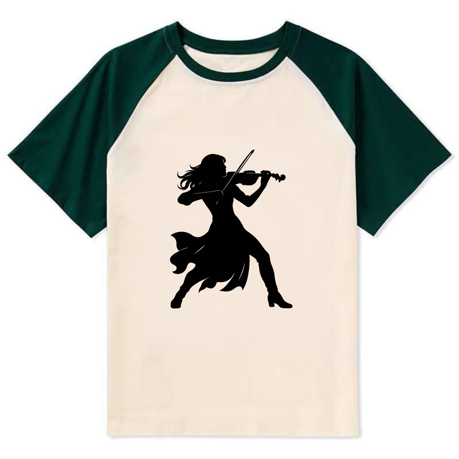 Violinist performing dramatic pose - Contrast Raglan T-shirt - Green