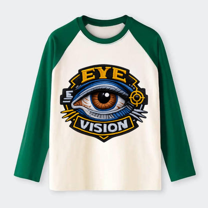 EYE VISION - anatomical eye in blue and brown , optometry - Raglan Long Sleeve T-Shirt - Green