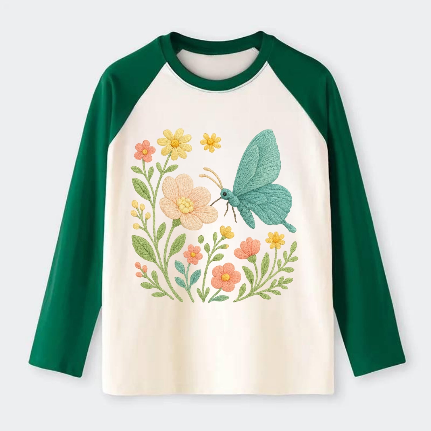 Mint Night Butterfly - Raglan Long Sleeve T-Shirt - Green