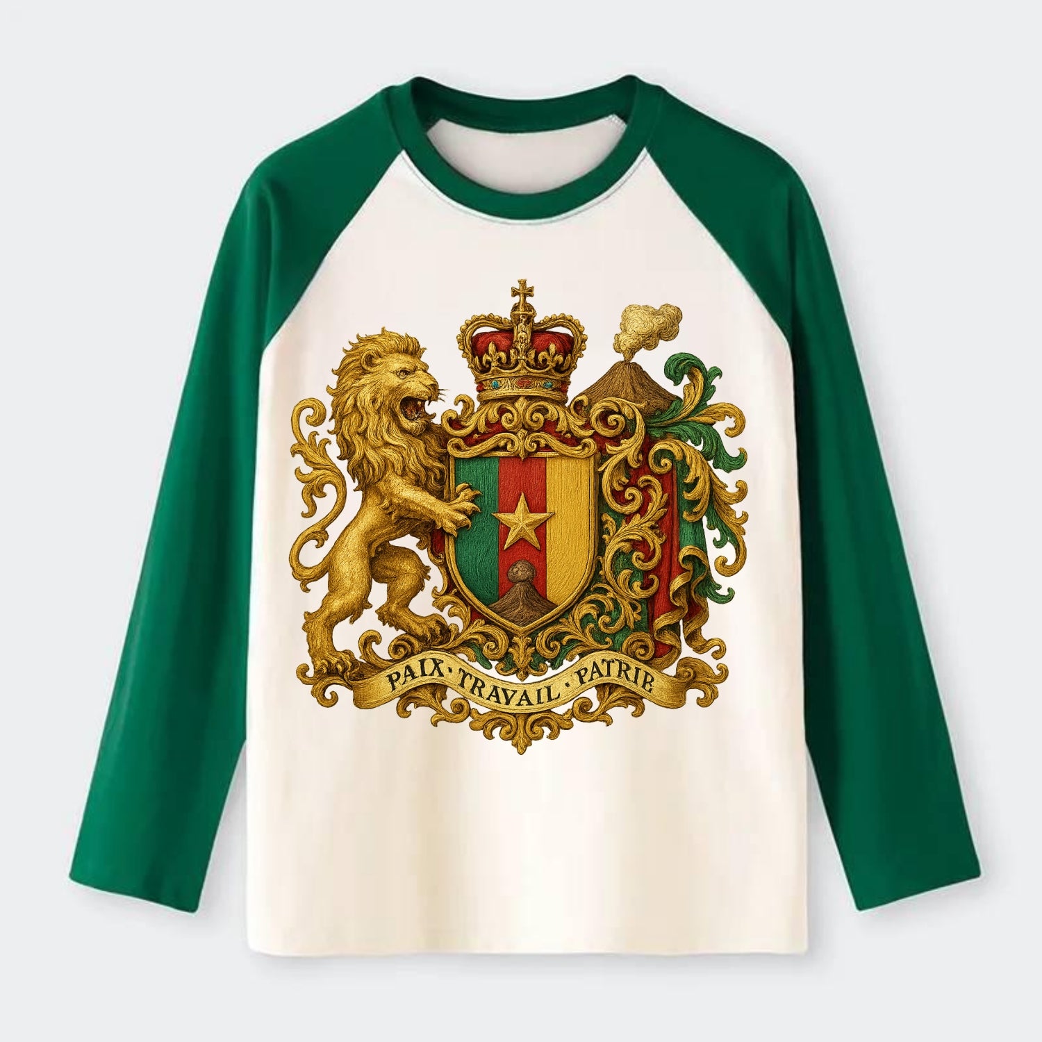 Cameroon Royal Logo  - Raglan Long Sleeve T-Shirt - Green