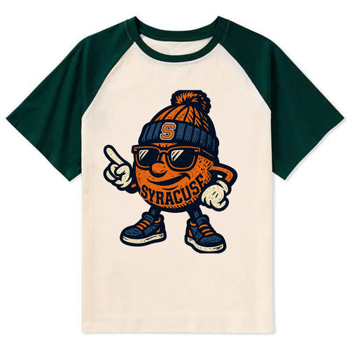 Syracuse Orange wearing Syracuse beanie with S patch - Contrast Raglan T-shirt