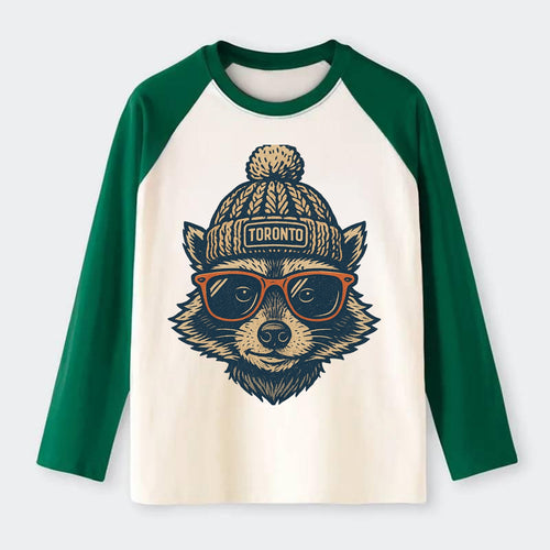 Toronto Raccoon wearing Toronto beanie w - Raglan Long Sleeve T-Shirt