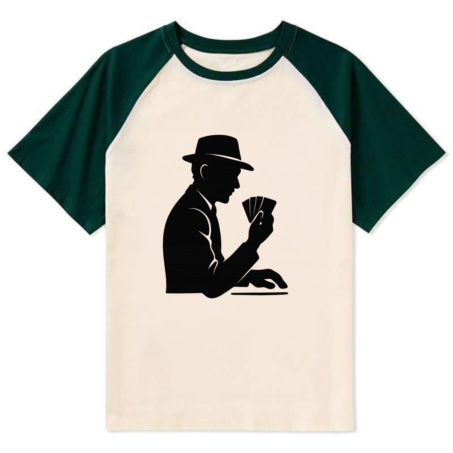 Poker player with cards close - Contrast Raglan T-shirt - Green
