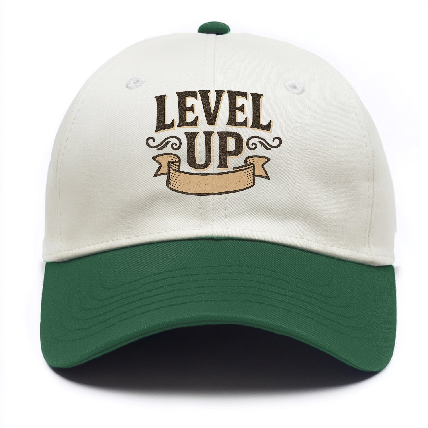 Bold typography design - "LEVEL UP" - improving, advancing, growing - Two Tone Cap - Green