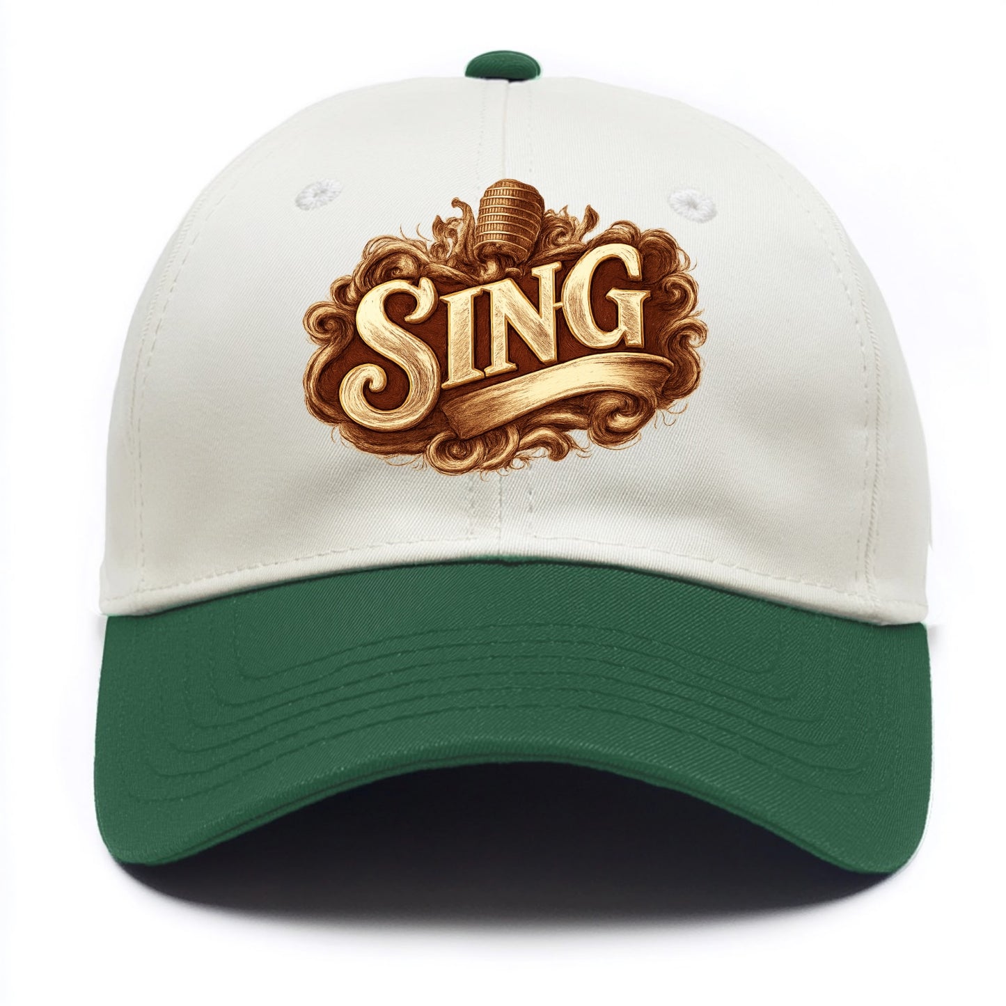 Bold typography design - "SING" - vocal expression, musical soul - Two Tone Cap - Green