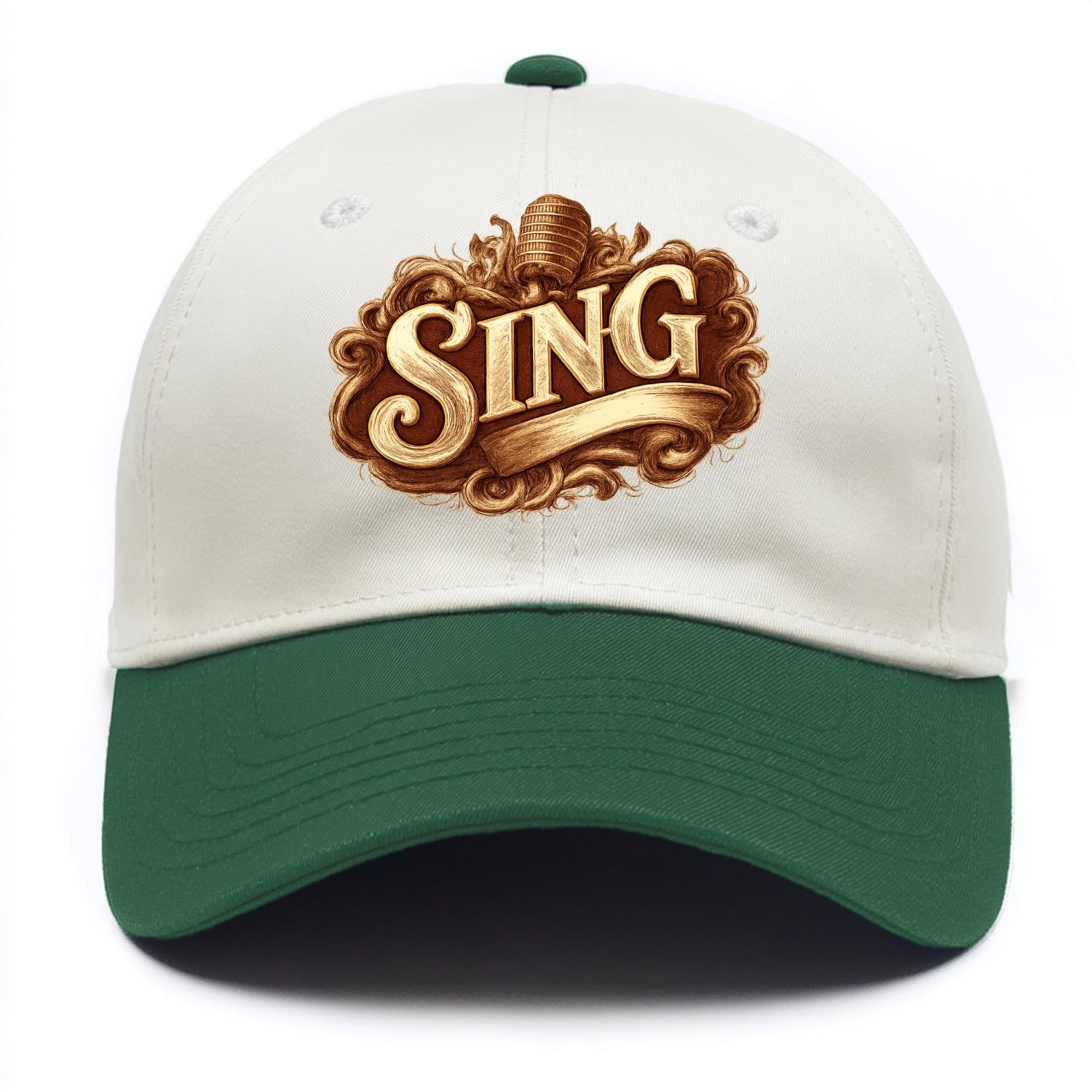 Bold typography design - "SING" - vocal expression, musical soul - Two Tone Cap - Green