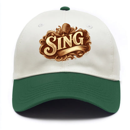 Bold typography design - "SING" - vocal expression, musical soul - Two Tone Cap - Green