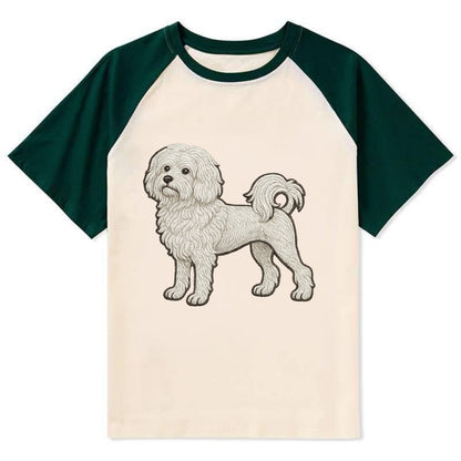 Löwchen - Little Lion Dog white embroidered pose - Contrast Raglan T-shirt - Green