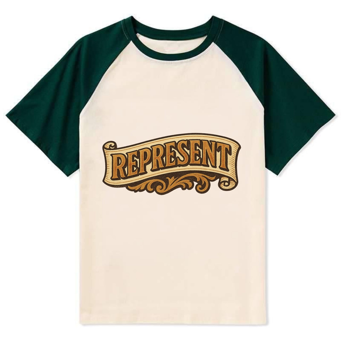 Bold typography design - "REPRESENT" - showing where you from - Contrast Raglan T-shirt - Green
