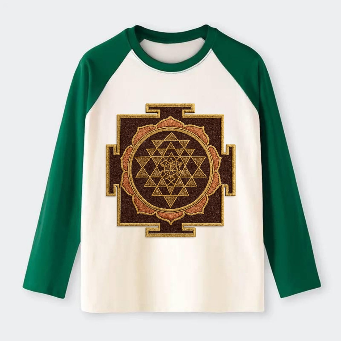 Sri Yantra  - Raglan Long Sleeve T-Shirt - Green
