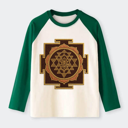 Sri Yantra  - Raglan Long Sleeve T-Shirt - Green