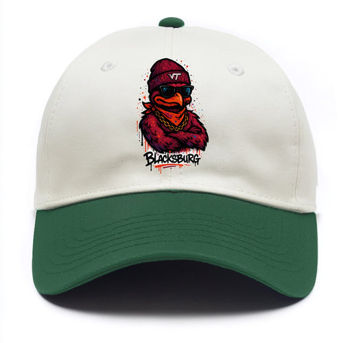 Blacksburg HokieBird wearing Virginia Tech beanie with VT patch - Two Tone Cap