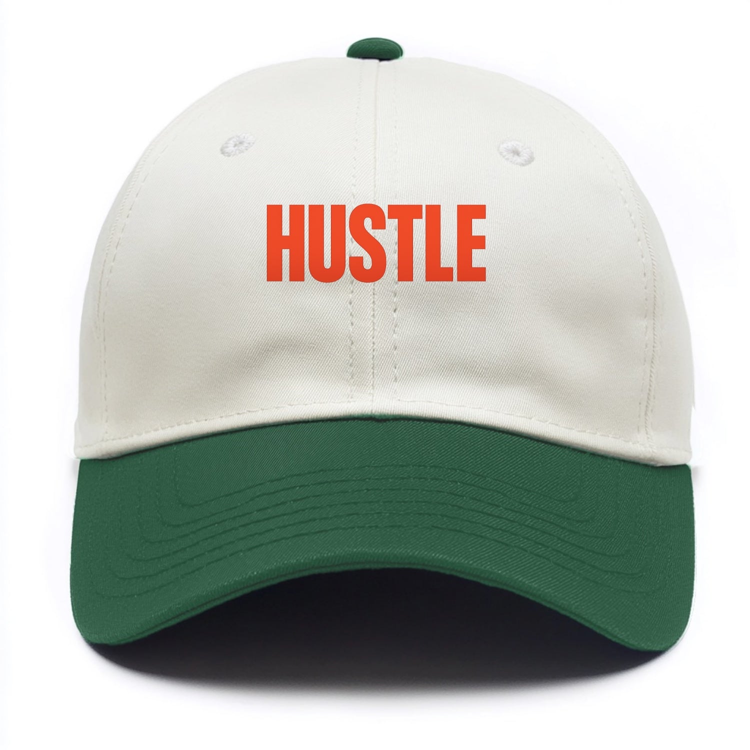 Bold typography design - "HUSTLE" - work hard, grind, chase dreams - Two Tone Cap - Green