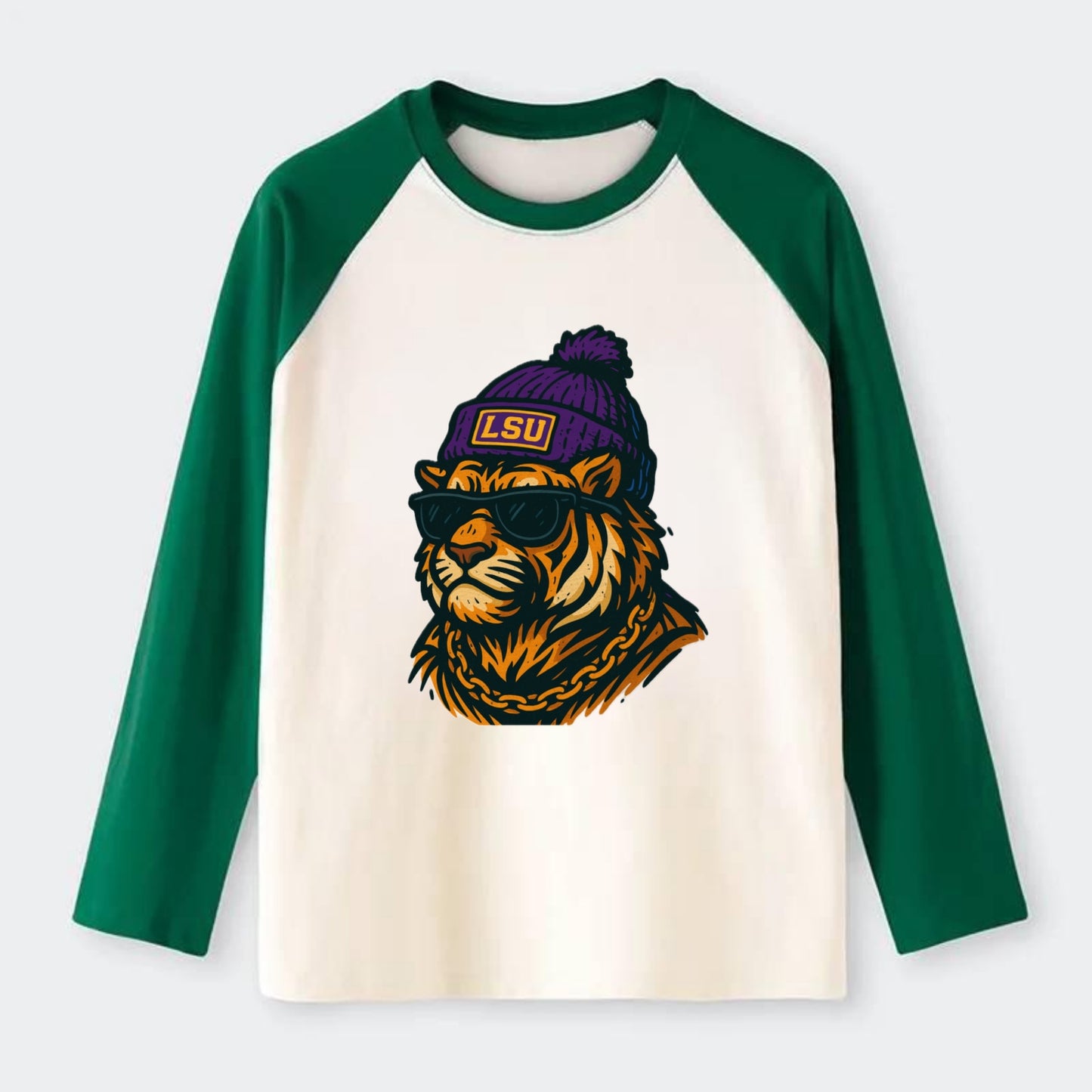 LSU Mike Tiger - Raglan Long Sleeve T-Shirt - Green