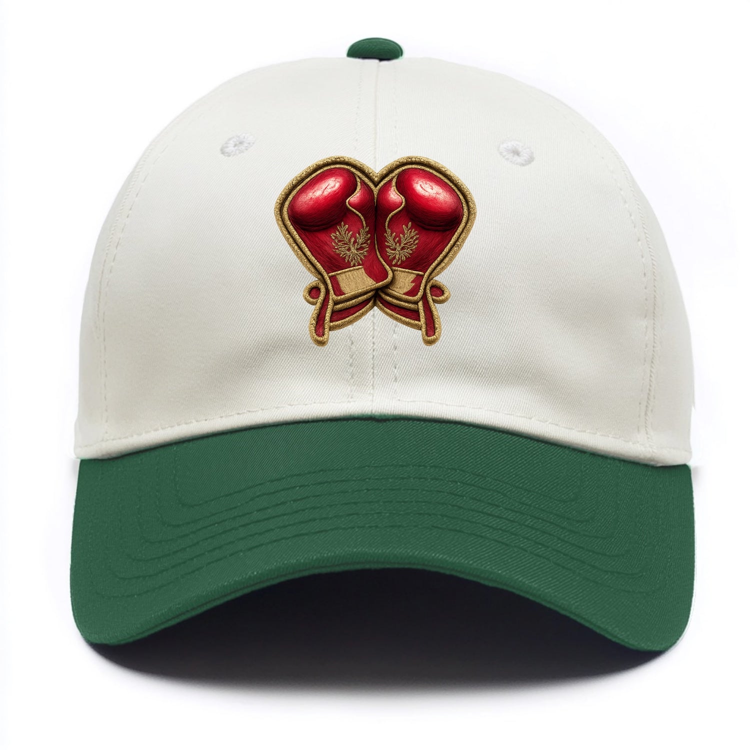 Embroidered patch design - BOXING GLOVES - red boxing gloves crossed in crimson and - Two Tone Cap - Green